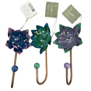 Midwest-CBK Water Lily metal wall hooks coat robes set of 3 Beach Tropical